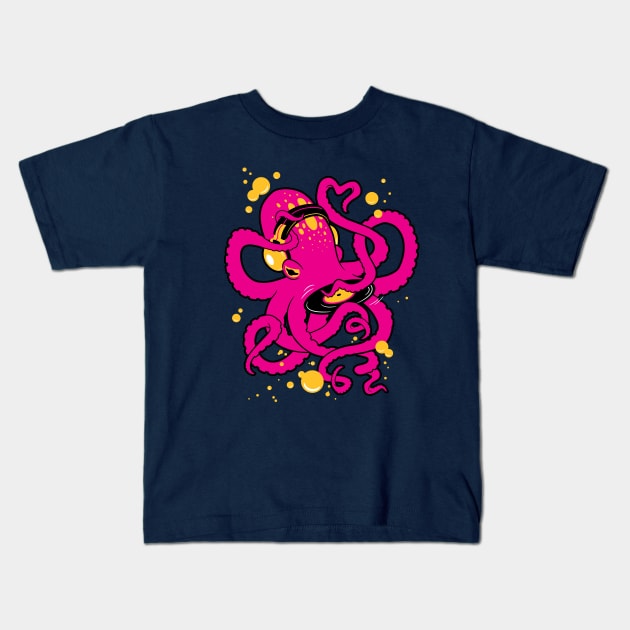 DJ Octopus Kids T-Shirt by merumori